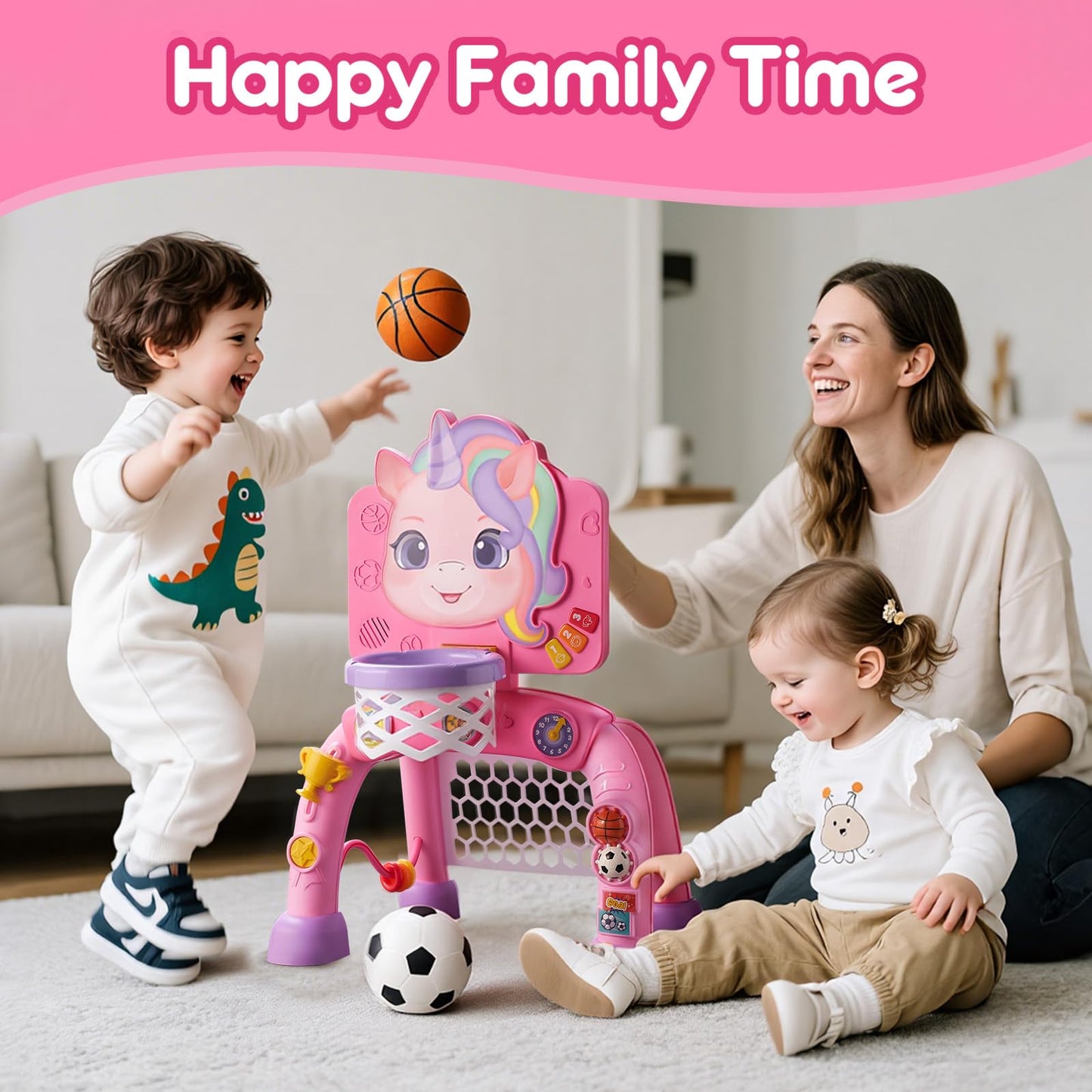 JMMICO Toddler Basketball Hoop & Soccer Goal Activity Center — 6 Interactive Features, Lights & Music