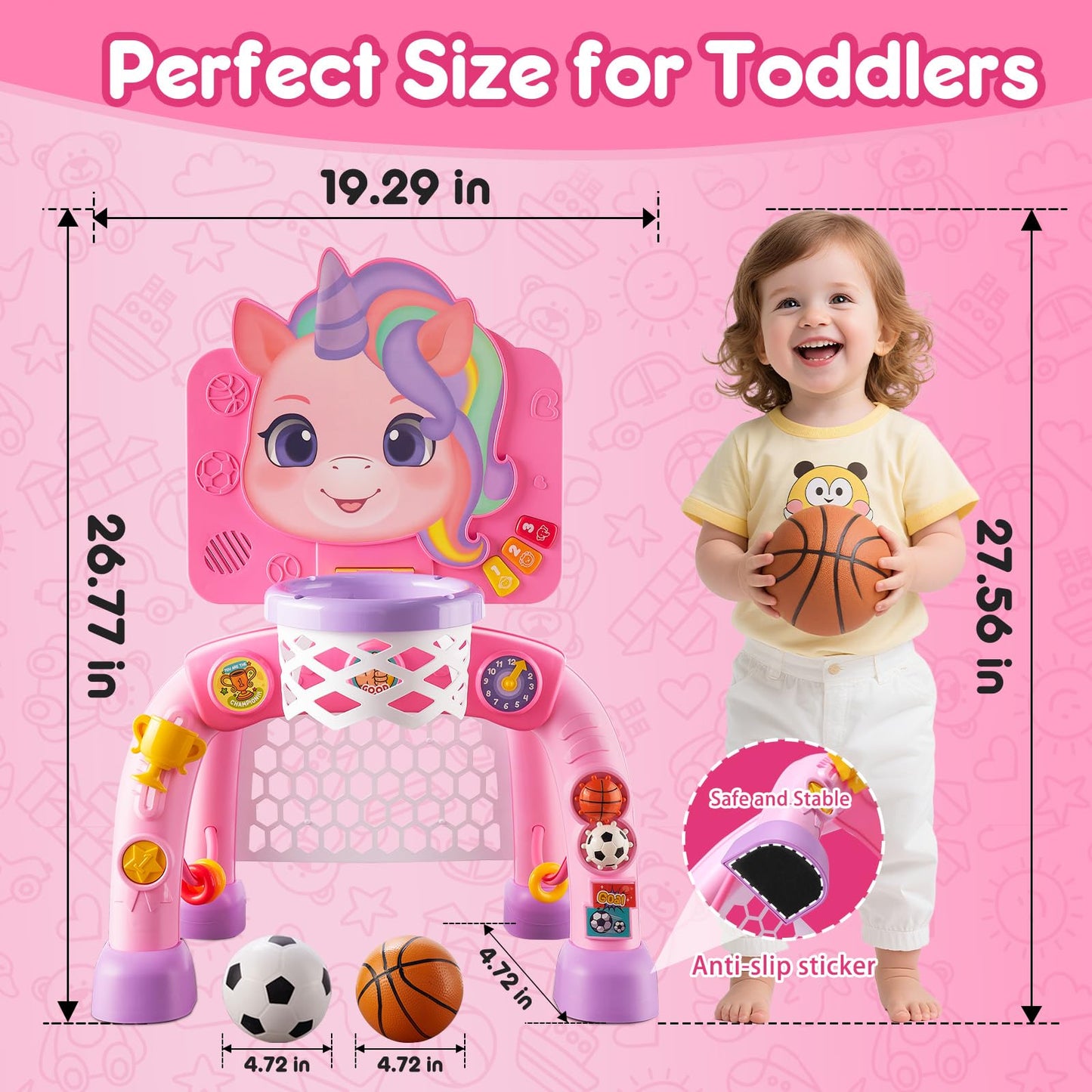 JMMICO Toddler Basketball Hoop & Soccer Goal Activity Center — 6 Interactive Features, Lights & Music