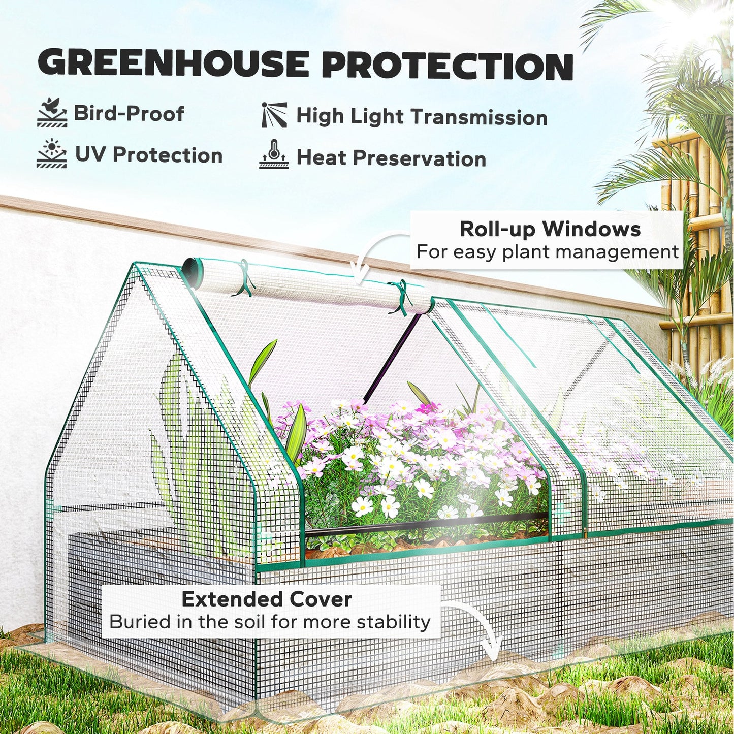 Outsunny Raised Garden Bed Planter Box with Greenhouse, White and Dark Grey