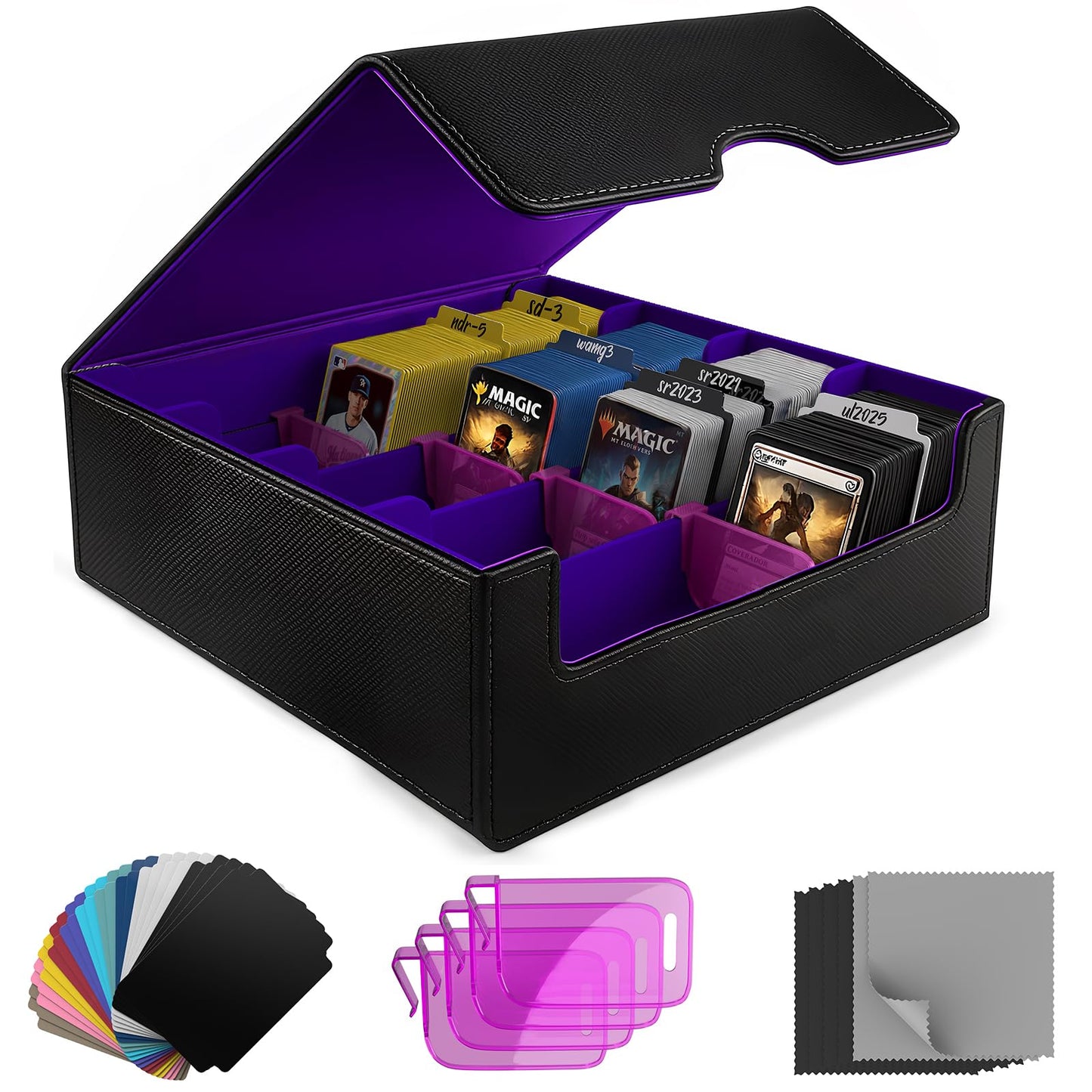 JNLODGE Trading Card Storage Box – 3000+ Cards Capacity, Magnetic, Waterproof PU Leather
