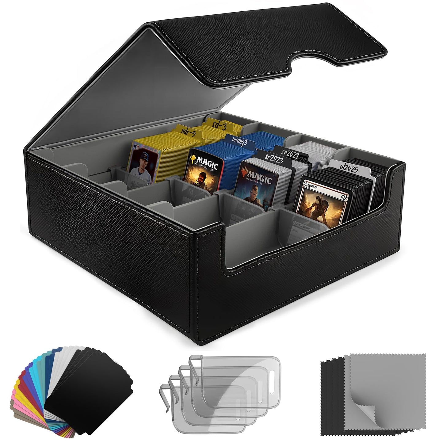 JNLODGE Trading Card Storage Box (3000+ Cards) – Magnetic Seal, Waterproof PU Leather
