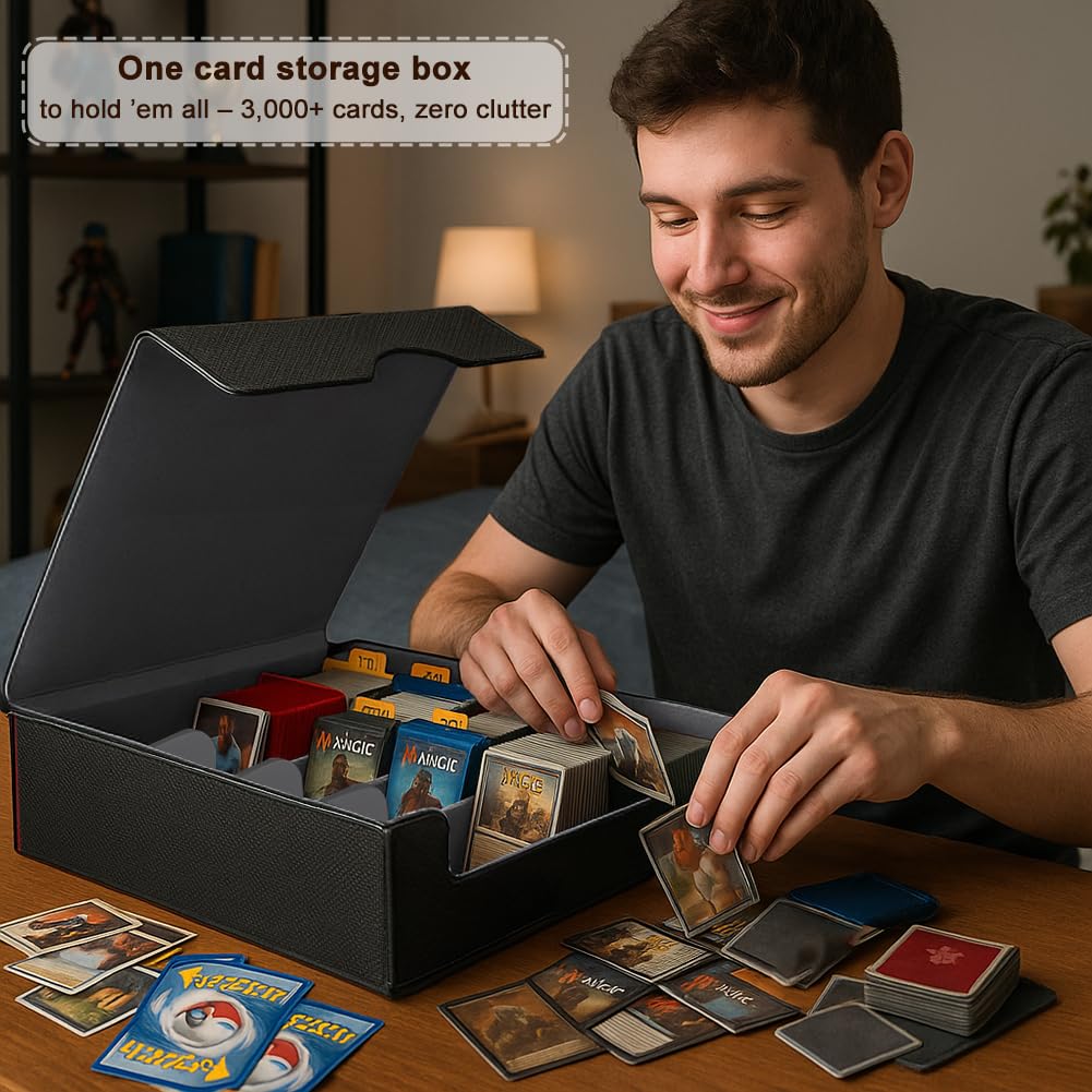 JNLODGE Trading Card Storage Box (3000+ Cards) – Magnetic Seal, Waterproof PU Leather