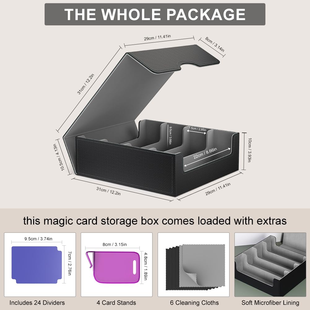 JNLODGE Trading Card Storage Box (3000+ Cards) – Magnetic Seal, Waterproof PU Leather