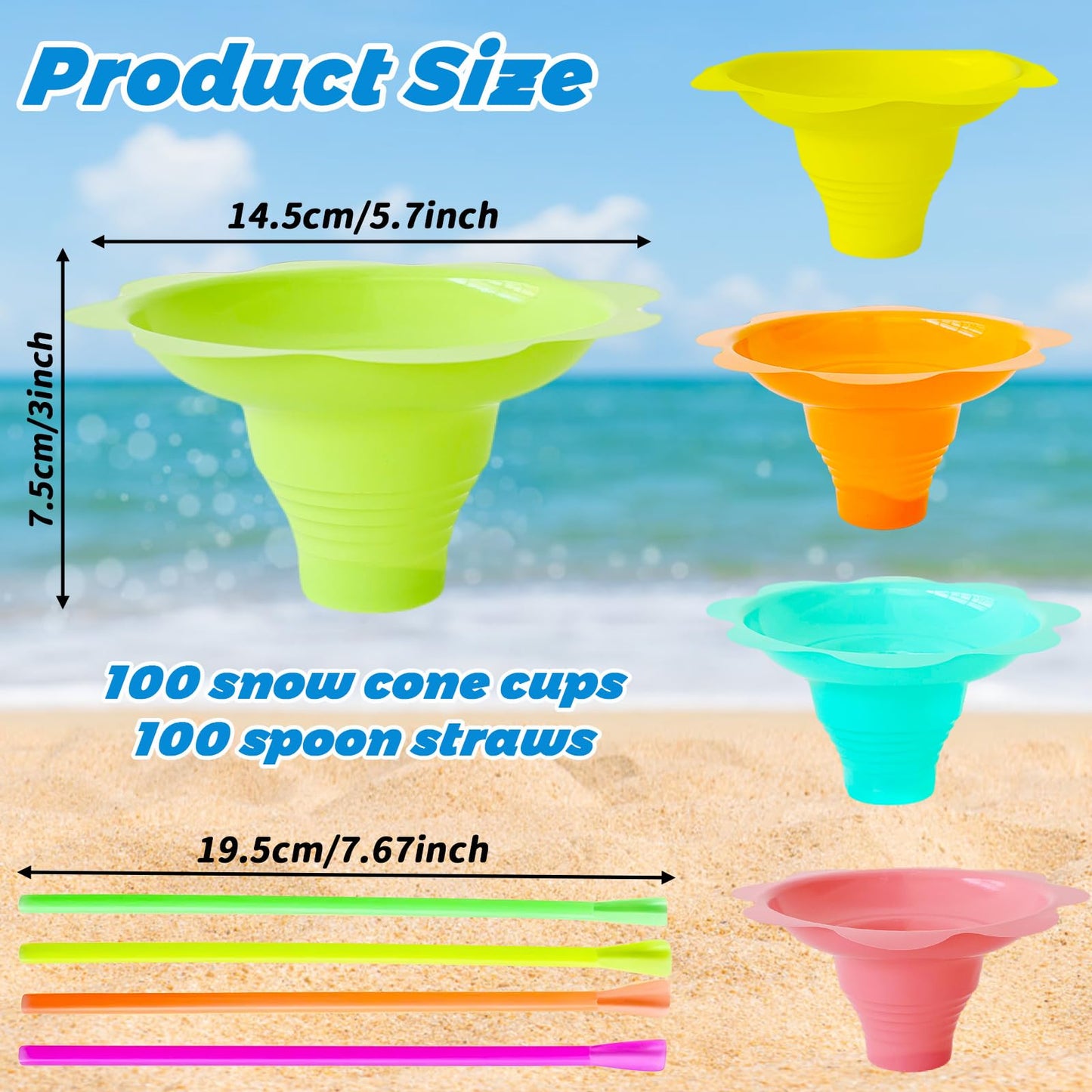 Jnnzzggu 200Pcs Colorful Flower Snow Cone Cups with Spoons & Straws – Reusable 4 oz Plastic Cups
