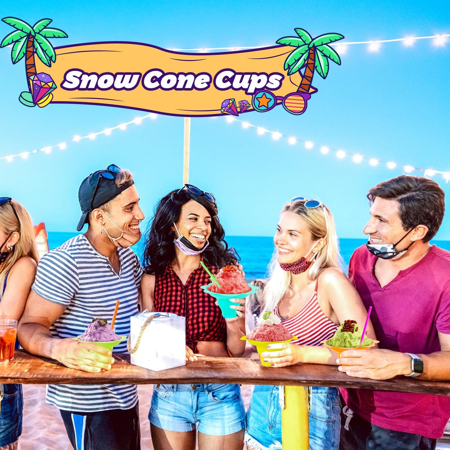 Jnnzzggu 200Pcs Colorful Flower Snow Cone Cups with Spoons & Straws – Reusable 4 oz Plastic Cups