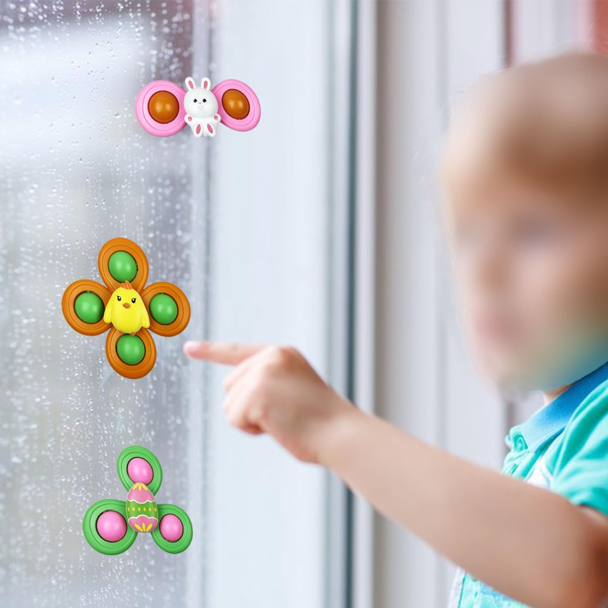 JoFAN 3 Pack Easter Suction Cup Spinner Toys for Babies & Kids | Easter Basket Fillers & Party Favors