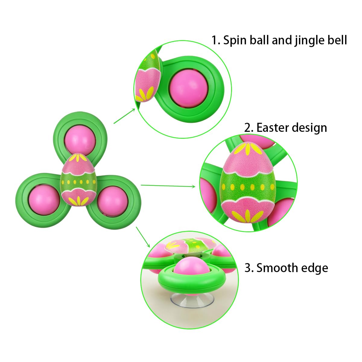JoFAN 3 Pack Easter Suction Cup Spinner Toys for Babies & Kids | Easter Basket Fillers & Party Favors