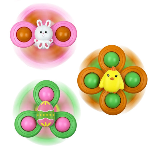 JoFAN 3 Pack Easter Suction Cup Spinner Toys for Babies & Kids | Easter Basket Fillers & Party Favors