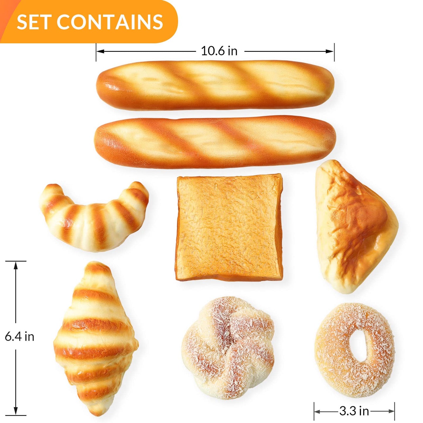 Joeabor 8pcs Artificial Bread Set – Realistic Fake Bread for Display & Decor | Faux Food Props