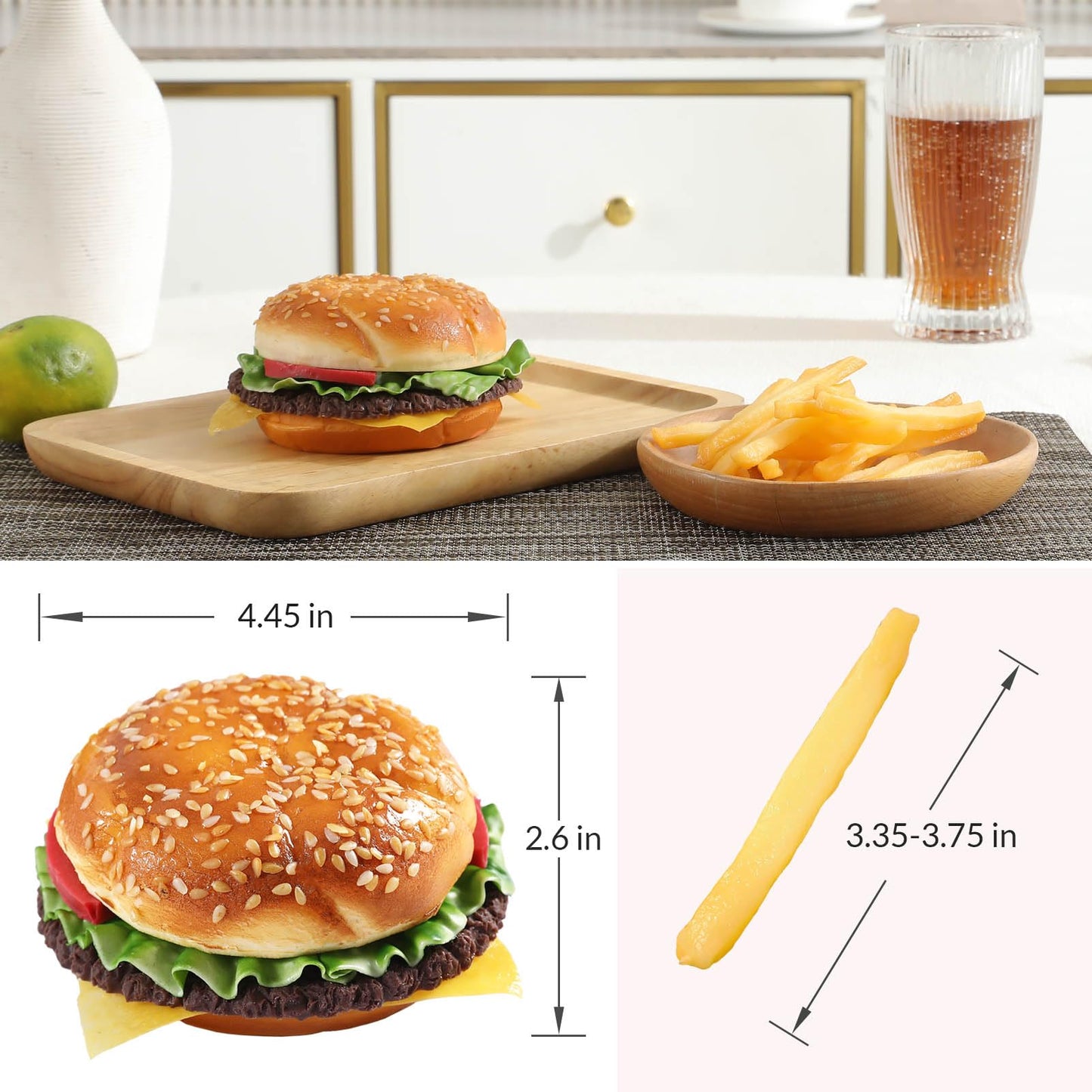 Joeabor Artificial Hamburger & 12 Fries – Realistic Display Prop
