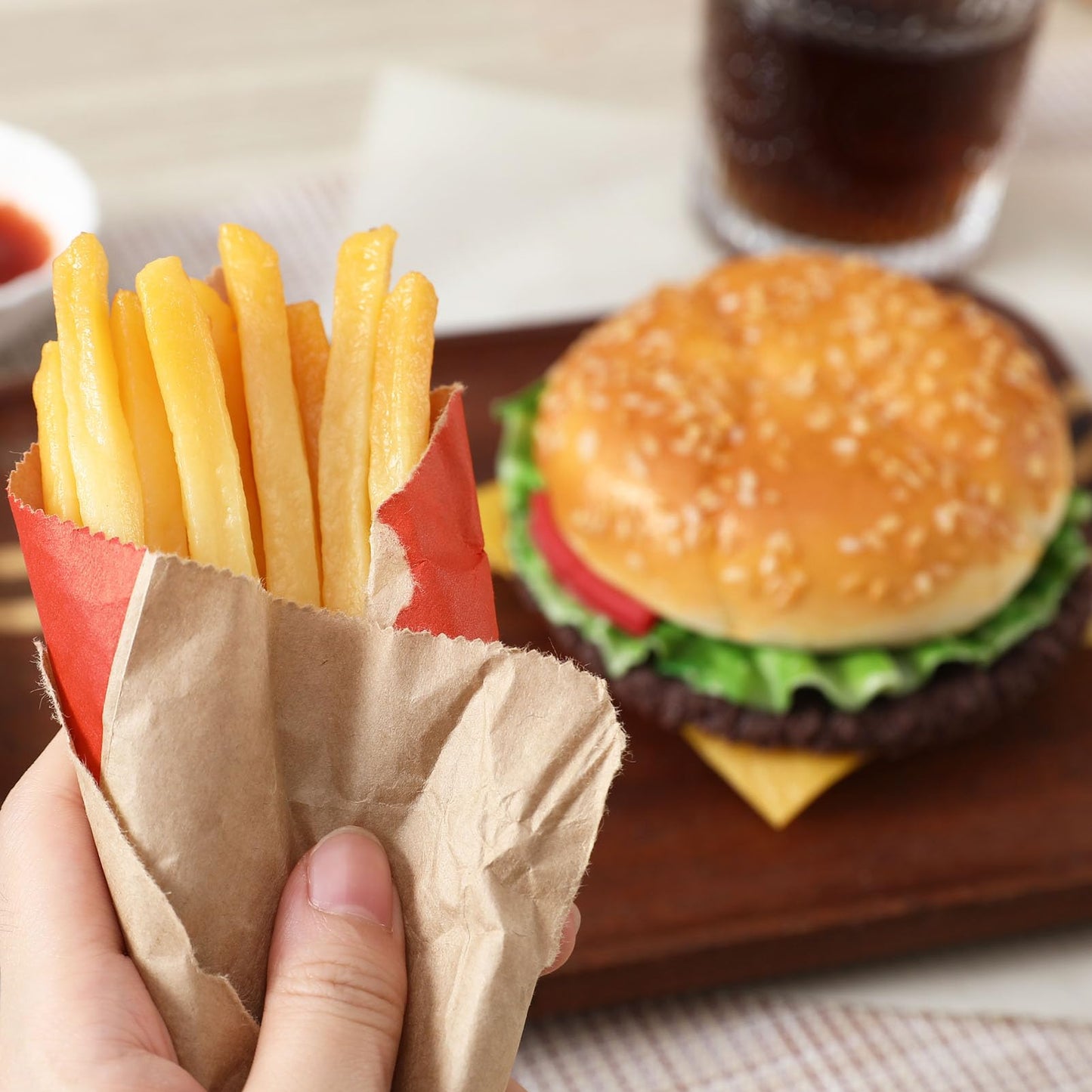 Joeabor Artificial Hamburger & 12 Fries – Realistic Display Prop