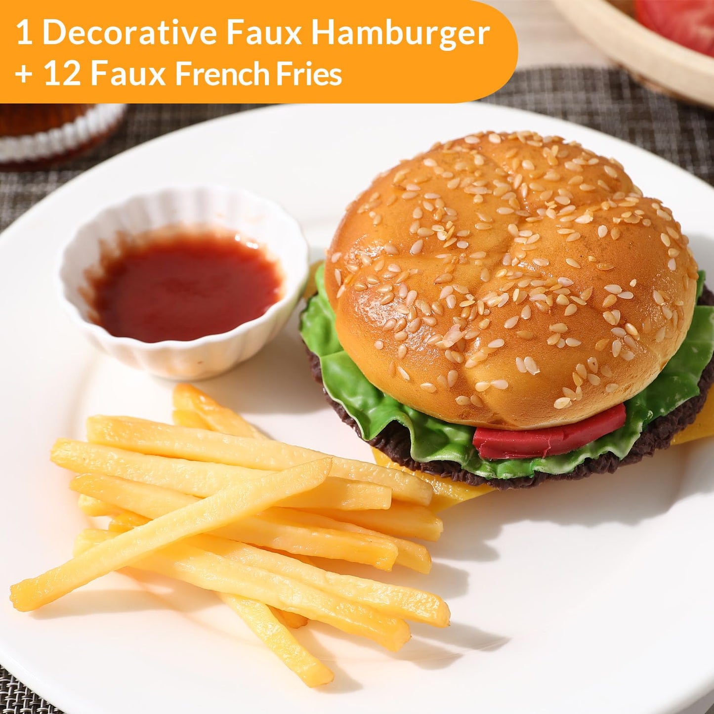 Joeabor Artificial Hamburger & 12 Fries – Realistic Display Prop