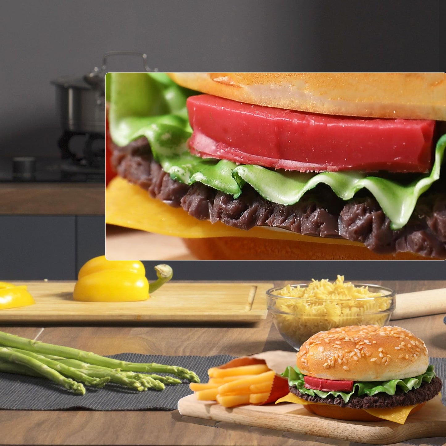 Joeabor Artificial Hamburger & 12 Fries – Realistic Display Prop
