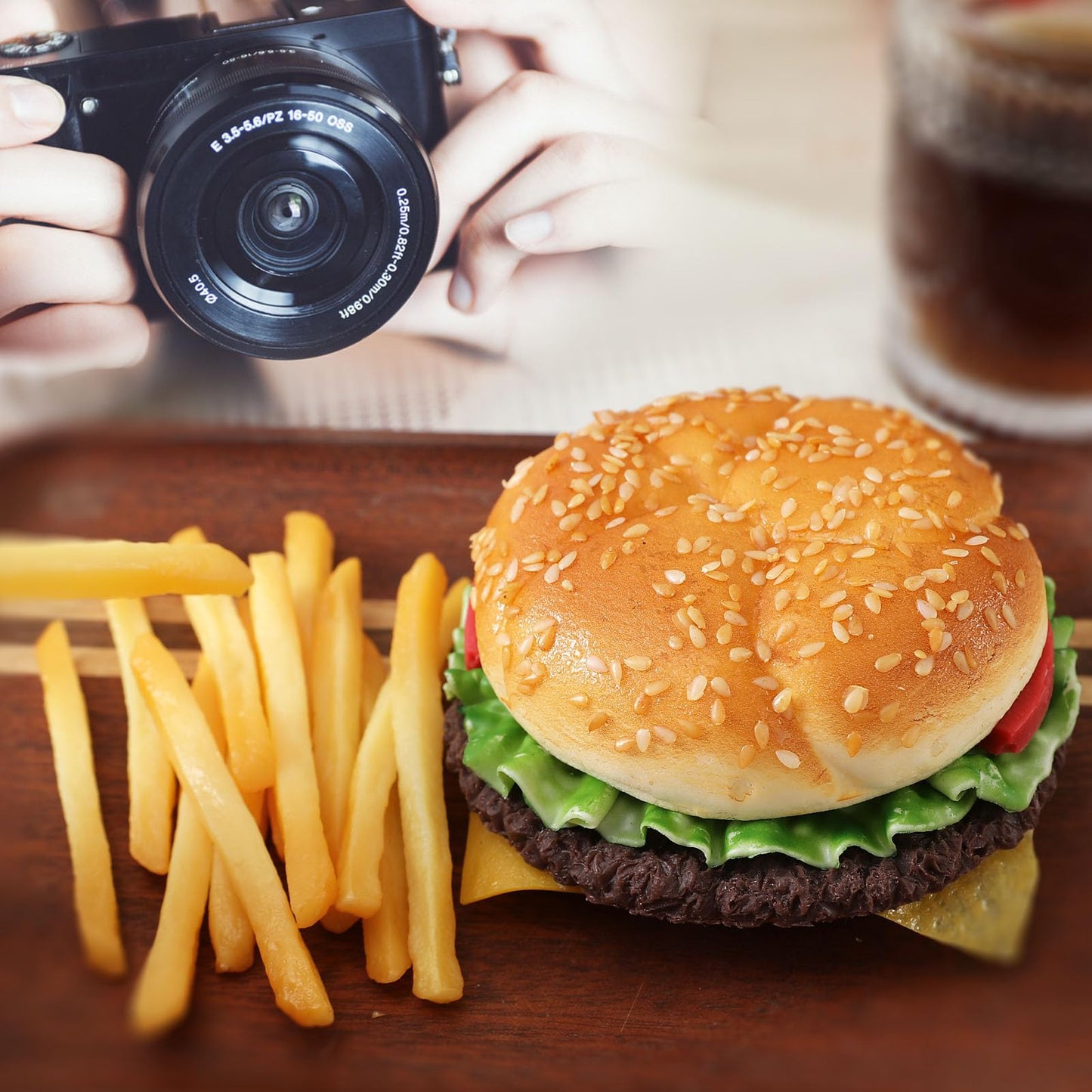Joeabor Artificial Hamburger & 12 Fries – Realistic Display Prop