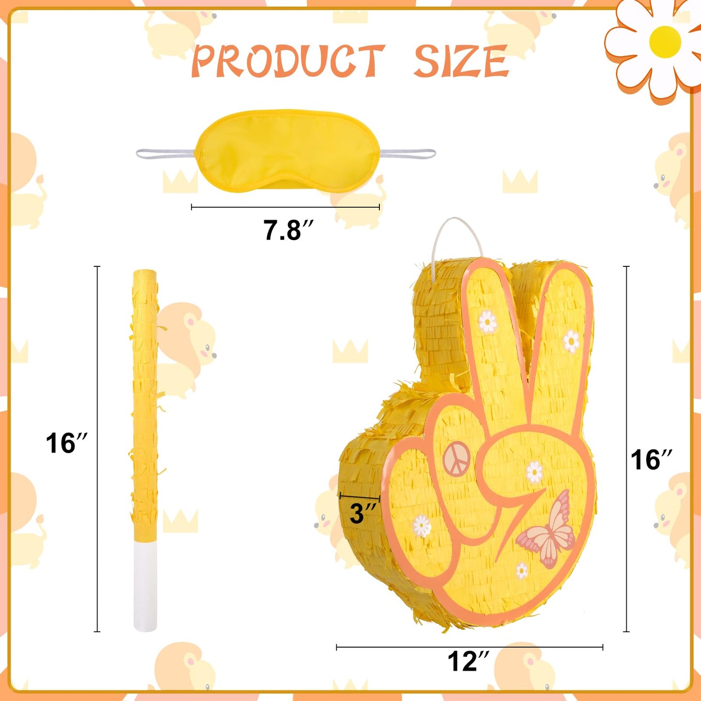 JOARHONAL Two Groovy Pinata – Retro Kids Party Game with Blindfold & Bat