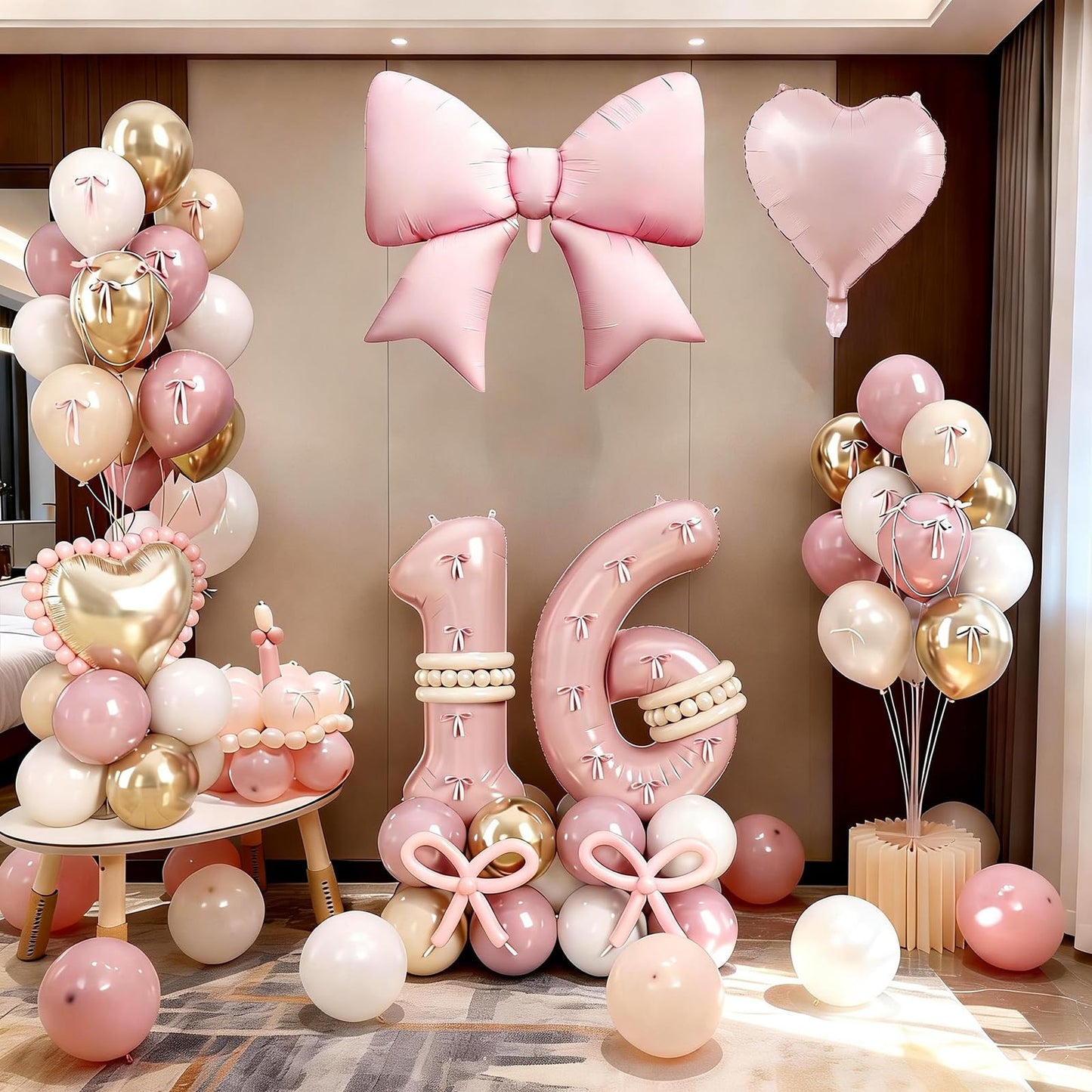 Jobkoo Pink Sweet 16 Number Balloon Set – 40in 16th Birthday Decorations for Girls
