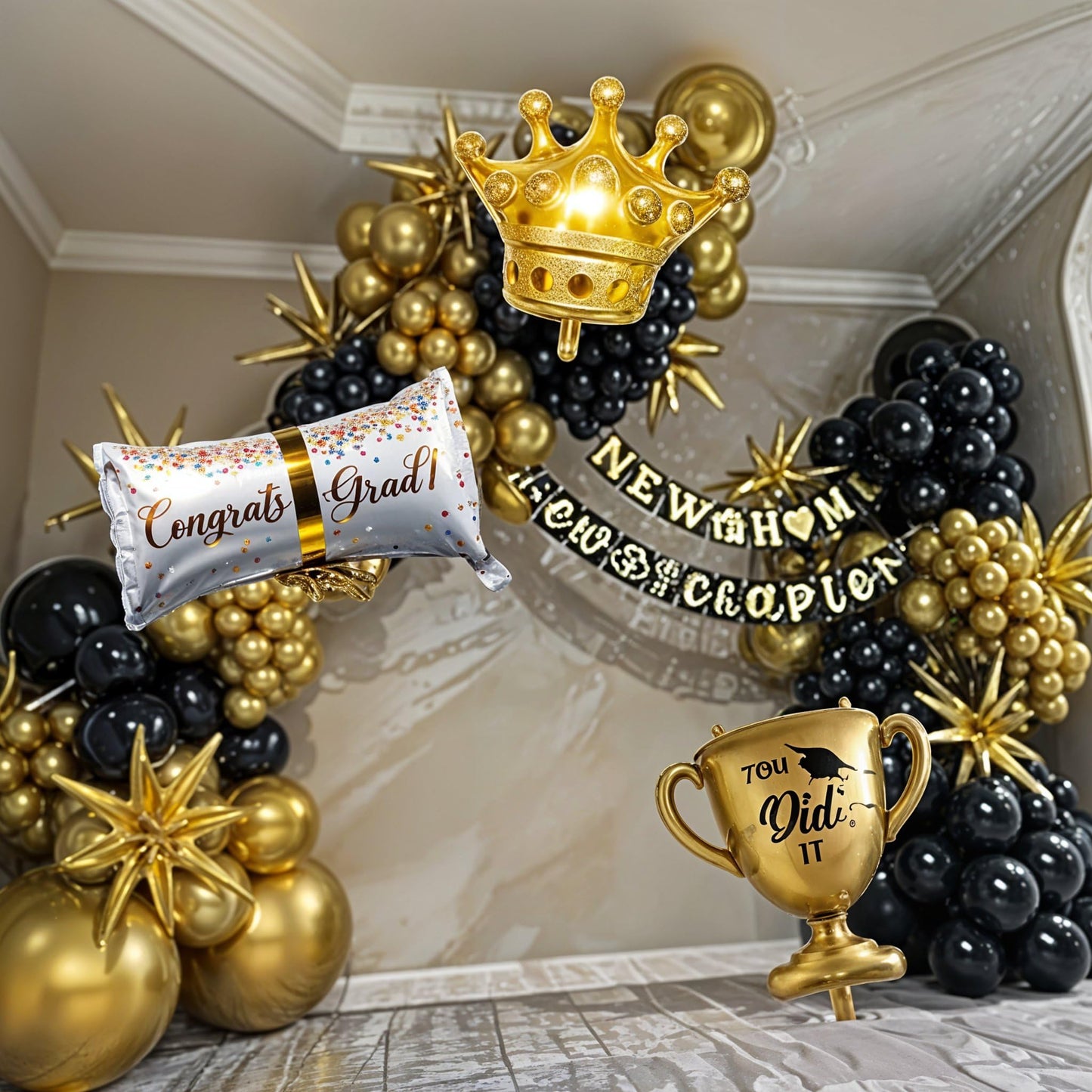 Jobkoo Graduation Decorations Class of 2025 Black & Gold Balloons Arch Kit – 120 Pcs