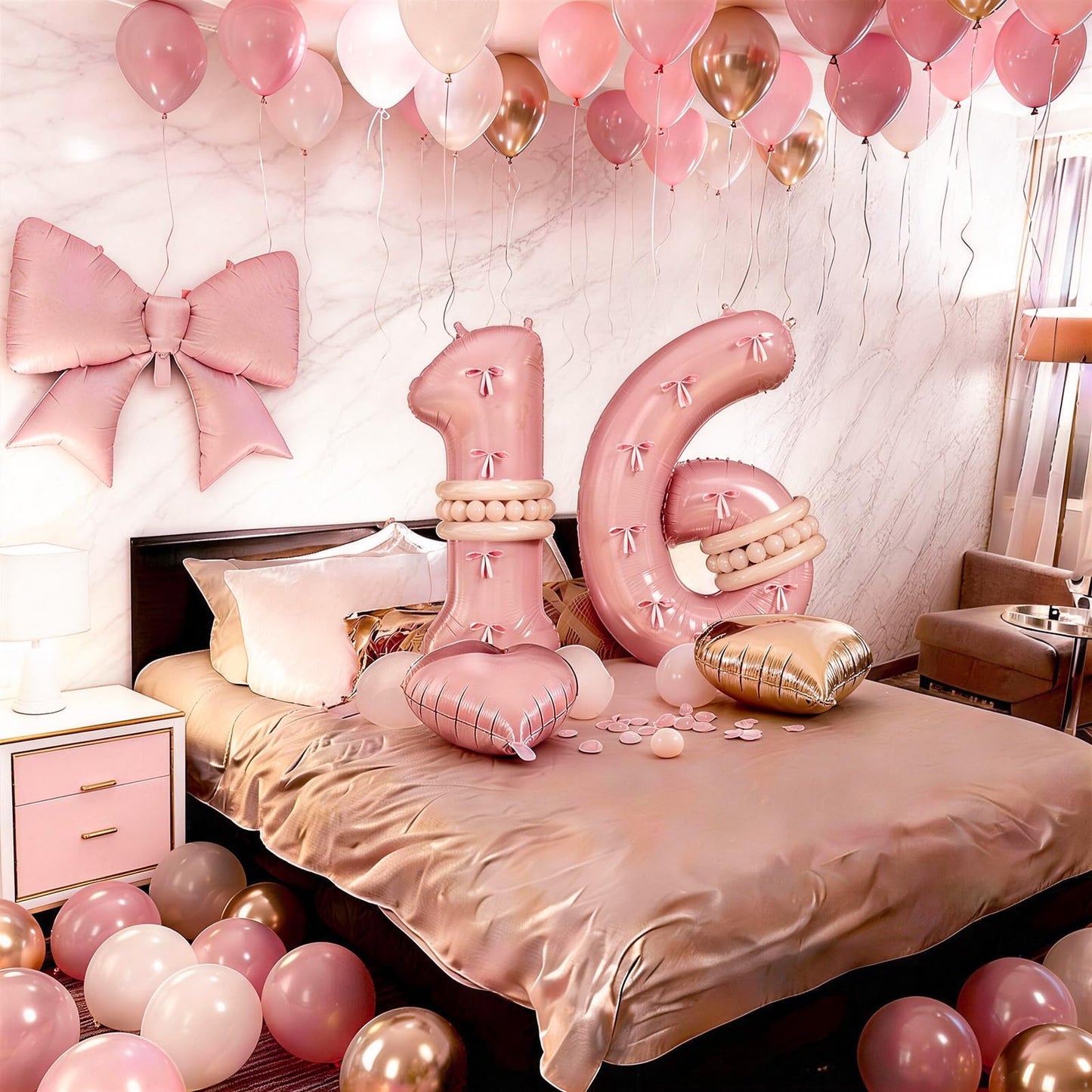 Jobkoo Pink Sweet 16 Number Balloon Set – 40in 16th Birthday Decorations for Girls