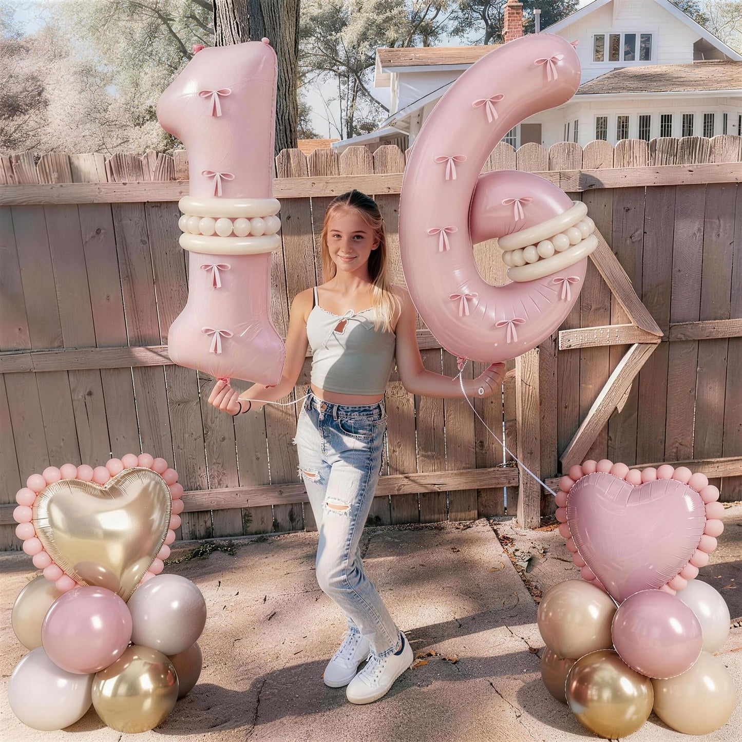Jobkoo Pink Sweet 16 Number Balloon Set – 40in 16th Birthday Decorations for Girls
