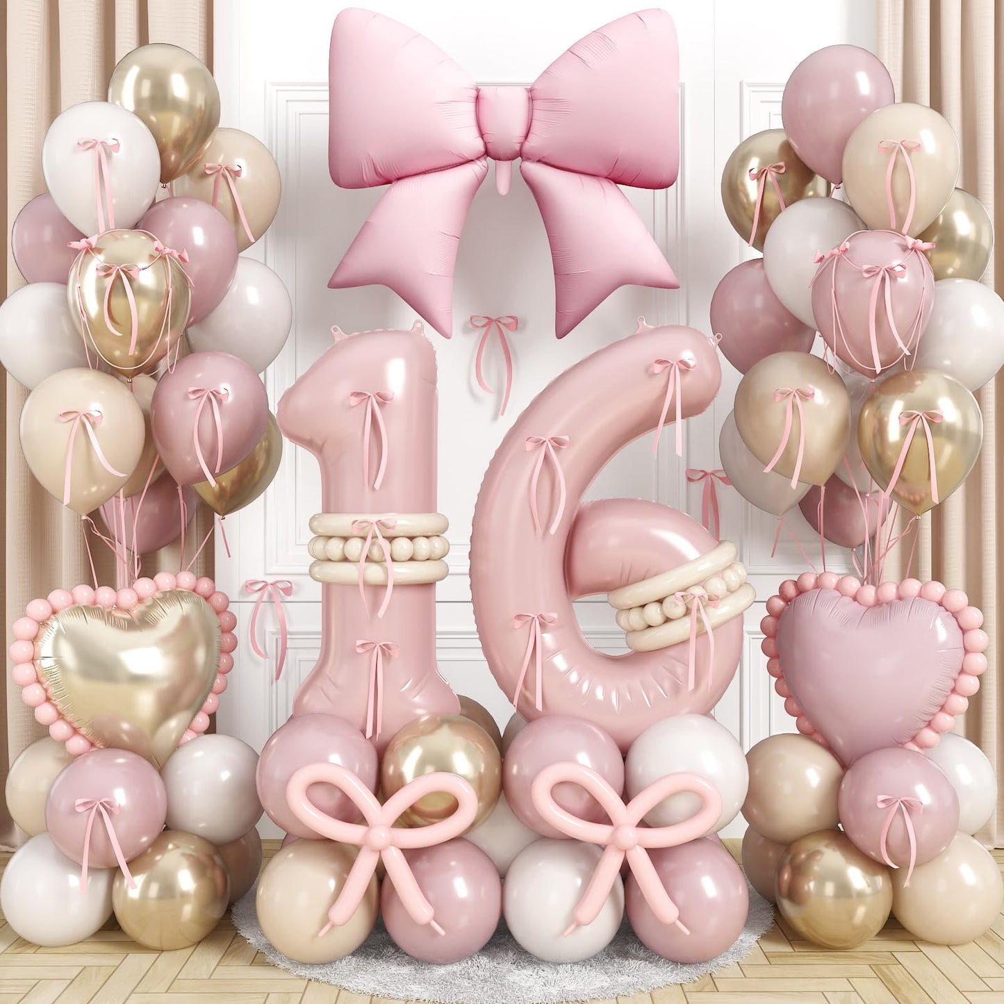 Jobkoo Pink Sweet 16 Number Balloon Set – 40in 16th Birthday Decorations for Girls