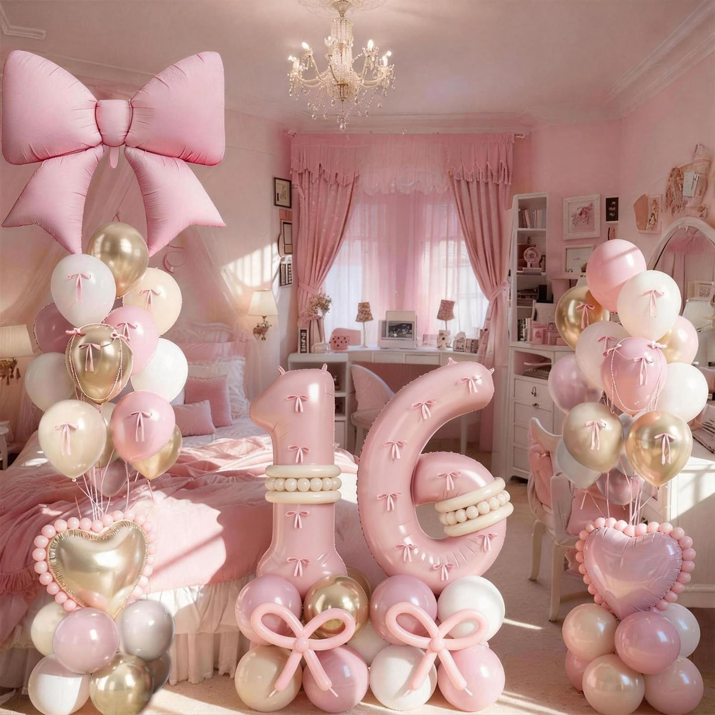 Jobkoo Pink Sweet 16 Number Balloon Set – 40in 16th Birthday Decorations for Girls