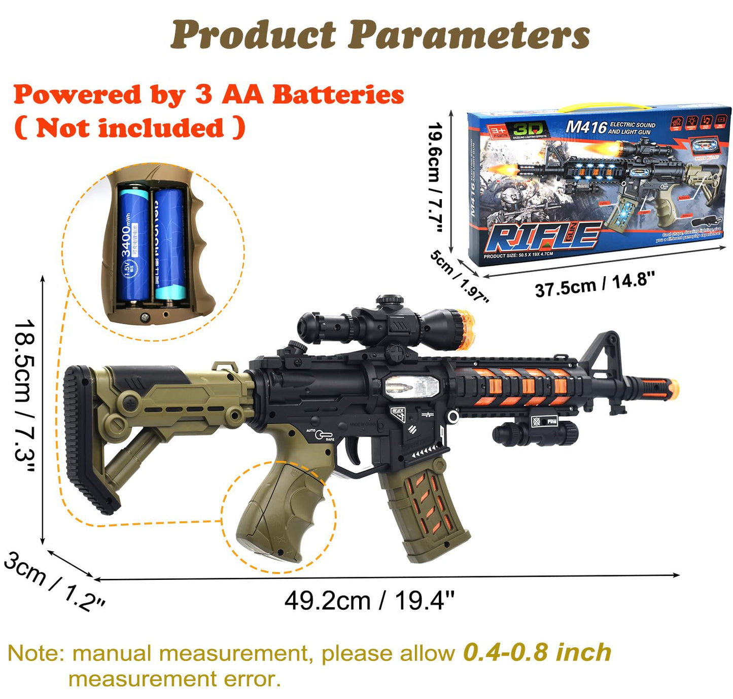 JOCOUNY JQ211 Light Up Toy Machine Gun – LED Lights, Sound Effects, Telescopic Barrel