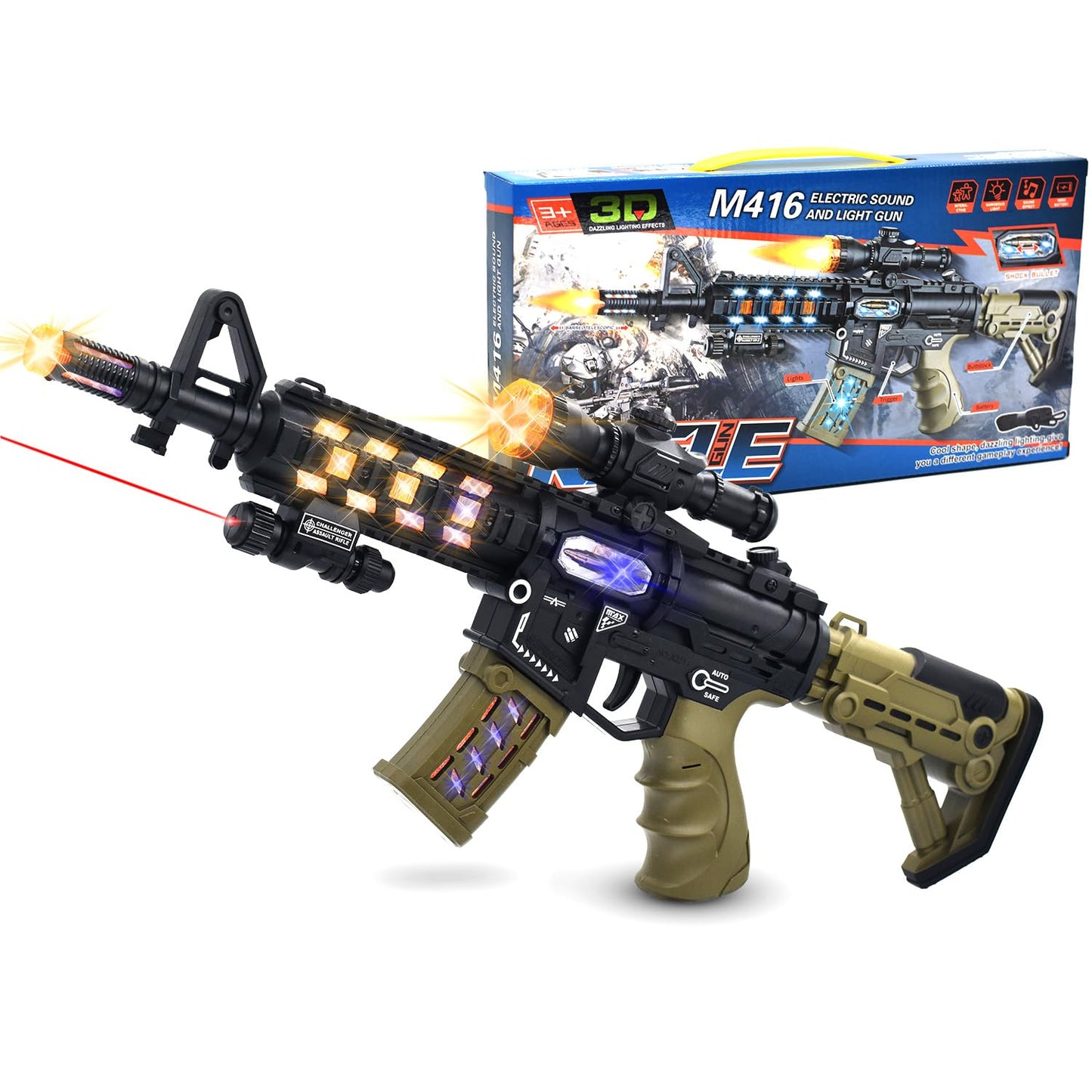 JOCOUNY JQ211 Light Up Toy Machine Gun – LED Lights, Sound Effects, Telescopic Barrel