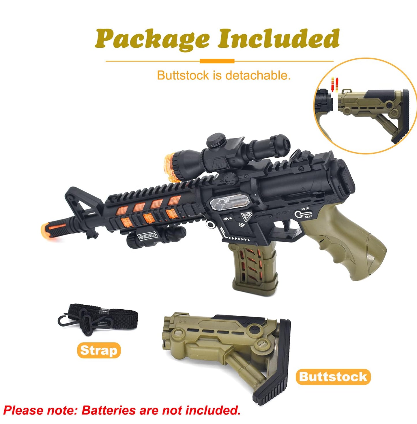 JOCOUNY JQ211 Light Up Toy Machine Gun – LED Lights, Sound Effects, Telescopic Barrel