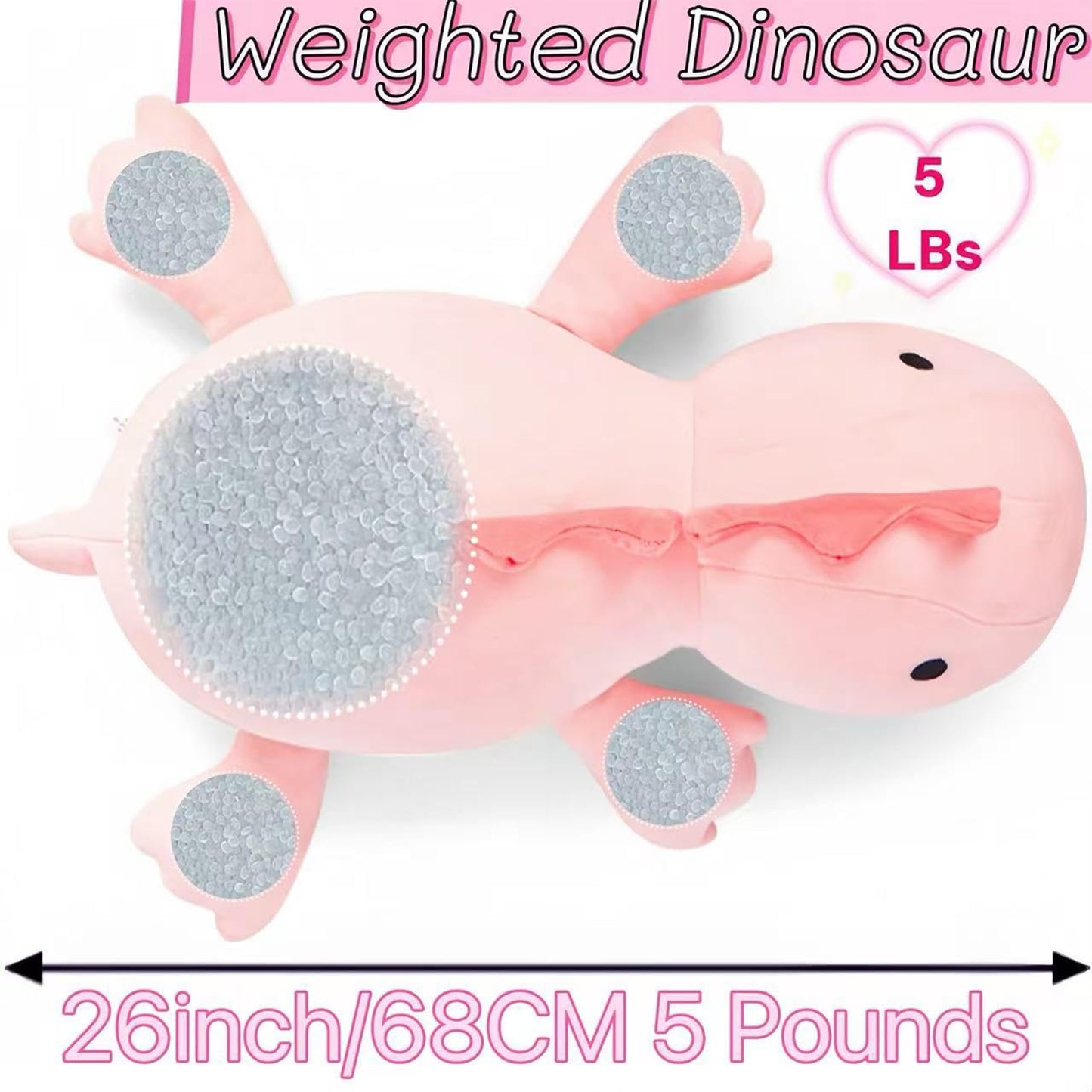 JOD Weighted Dinosaur Plush – 26-Inch Pink Dino Pillow, 5 Lb Huggable Plush for Adults & Kids