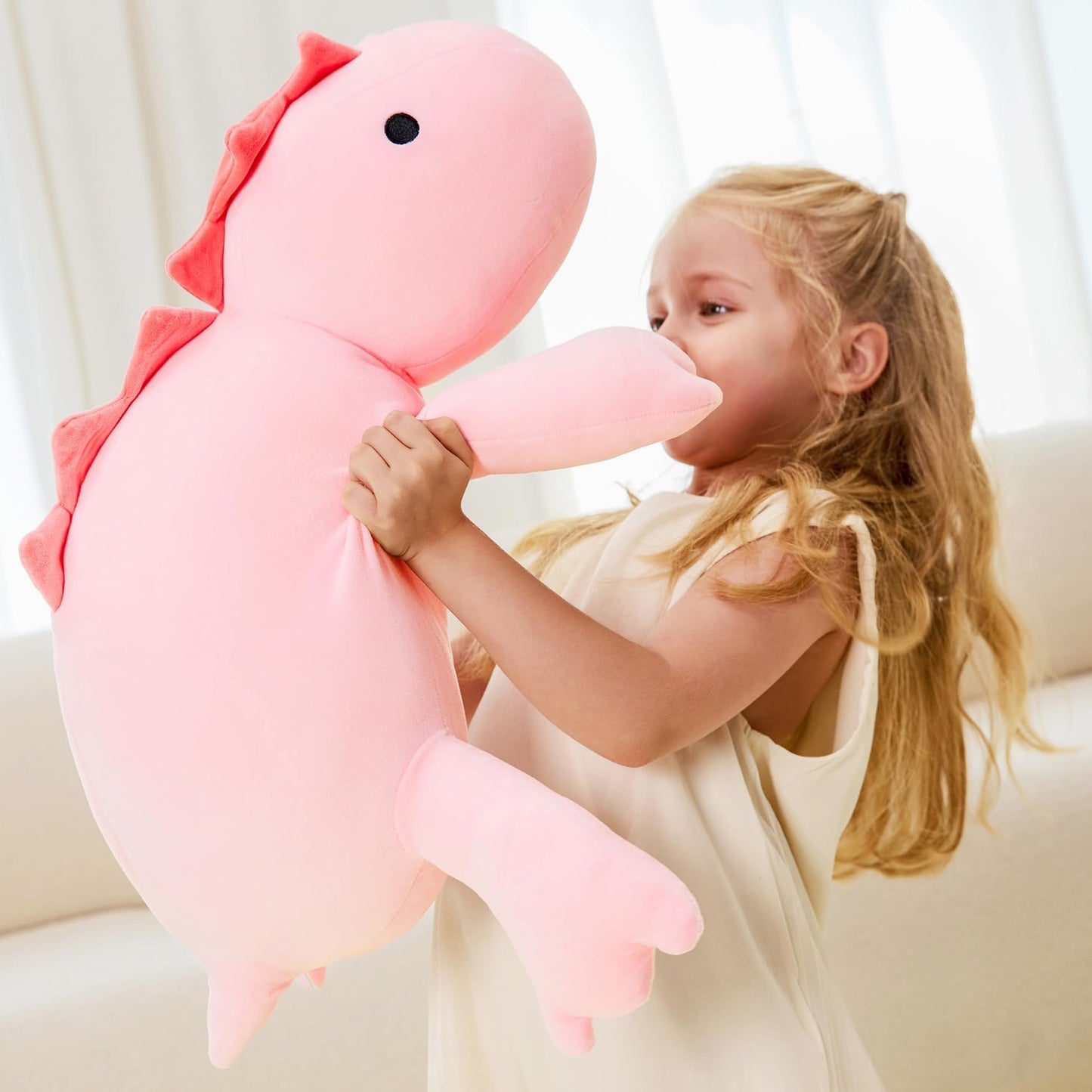 JOD Weighted Dinosaur Plush – 26-Inch Pink Dino Pillow, 5 Lb Huggable Plush for Adults & Kids