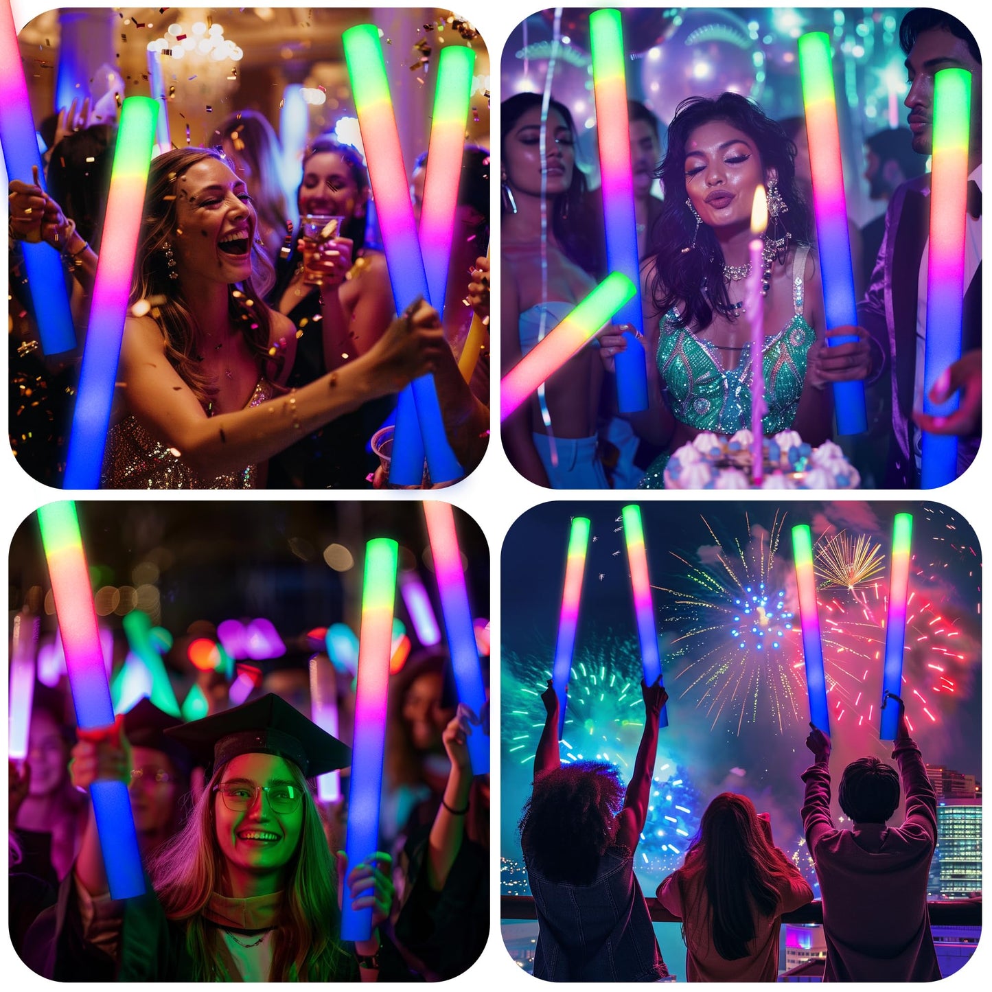 JODOUEEIR 68 Pack LED Foam Glow Sticks Bulk – White Light-Up Wedding & Party Props