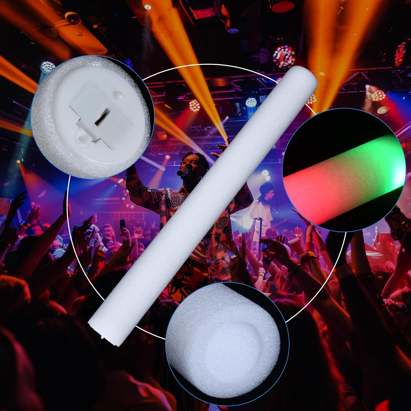 JODOUEEIR 68 Pack LED Foam Glow Sticks Bulk – White Light-Up Wedding & Party Props