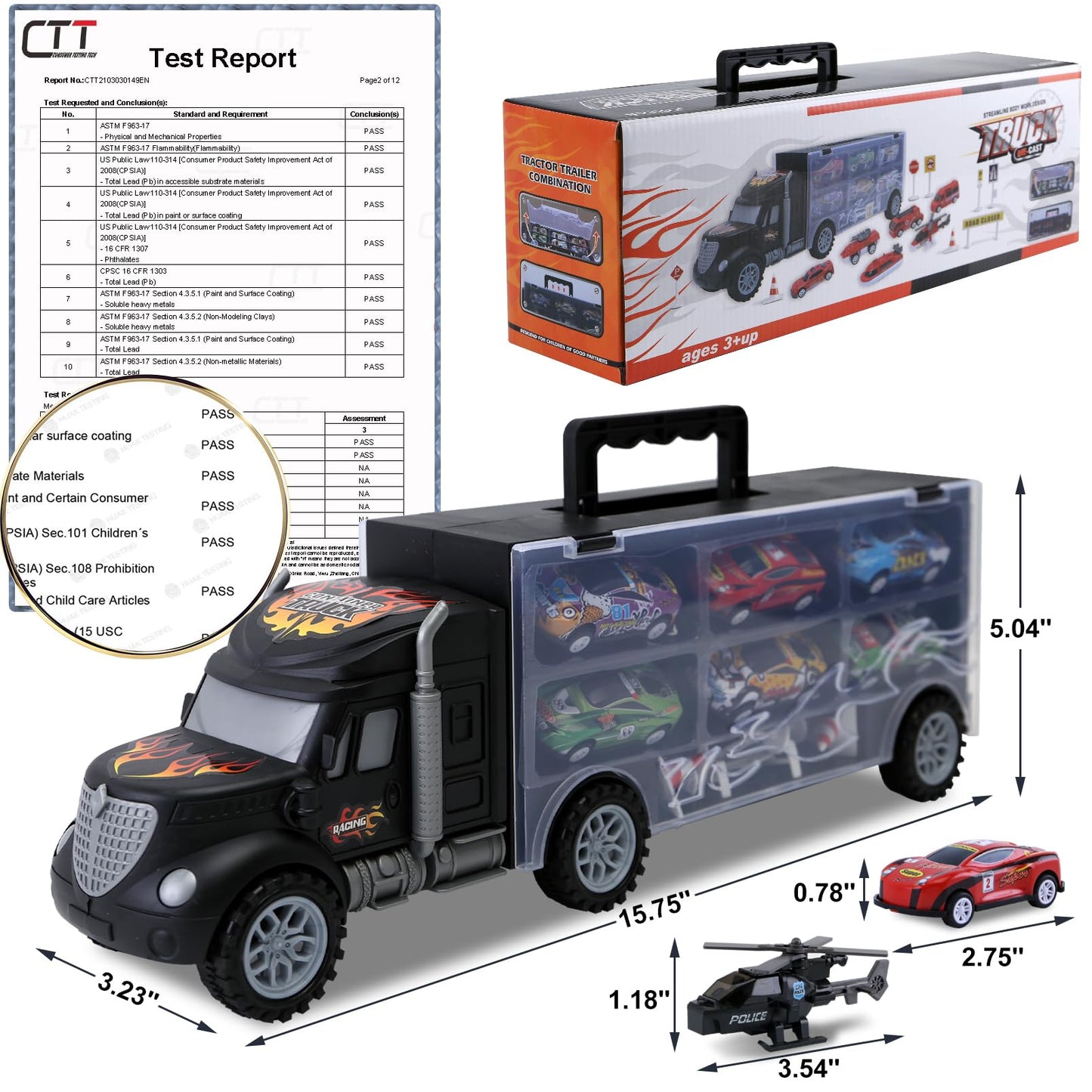 JODUDLR Toddler Car Carrier Truck Toys – 12 Die-Cast Vehicles Set for Ages 3-7