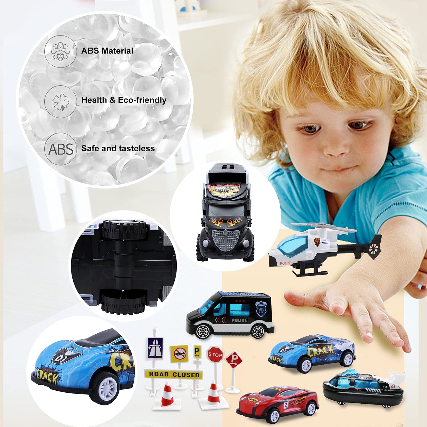 JODUDLR Toddler Car Carrier Truck Toys – 12 Die-Cast Vehicles Set for Ages 3-7