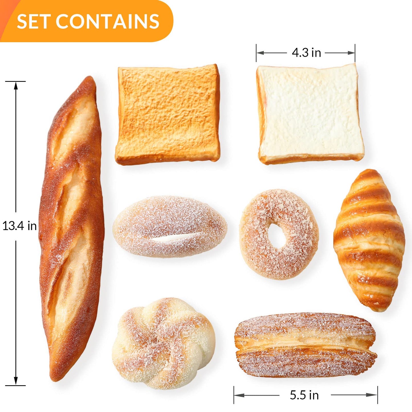 Joeabor 8pcs Artificial Bread Set – Realistic Fake Bread for Display & Decor