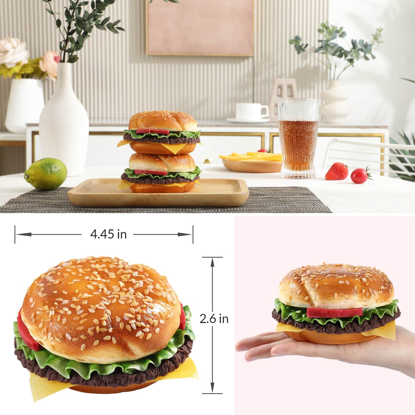Joeabor Artificial Hamburger Round 2-Pack – Realistic Faux Burgers for Display & Decor