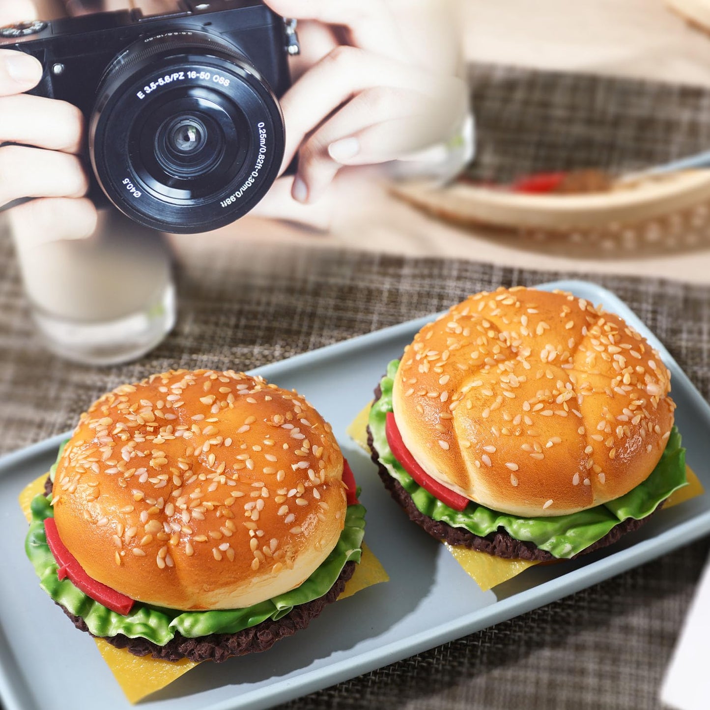 Joeabor Artificial Hamburger Round 2-Pack – Realistic Faux Burgers for Display & Decor