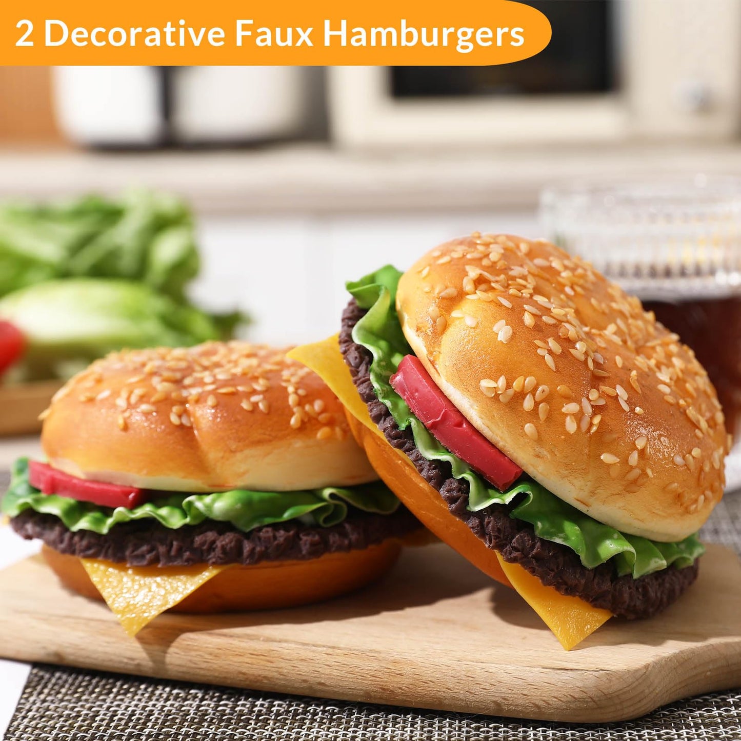 Joeabor Artificial Hamburger Round 2-Pack – Realistic Faux Burgers for Display & Decor