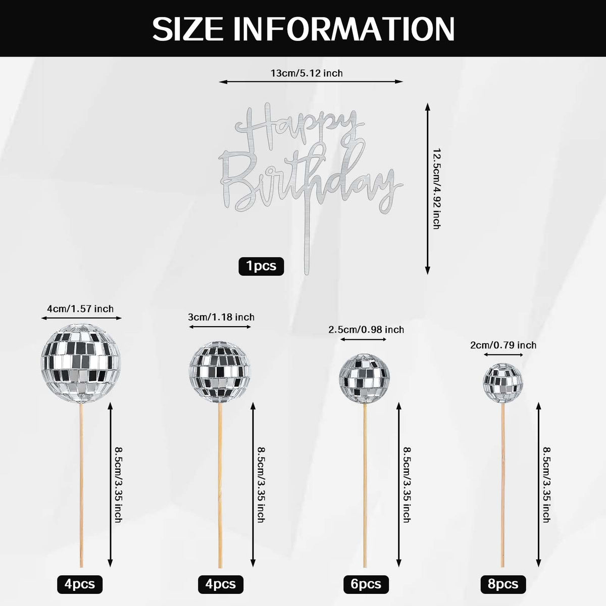JOERSH 23pcs Disco Ball Cupcake Toppers – 70s Disco Theme Cake Picks & Happy Birthday Topper