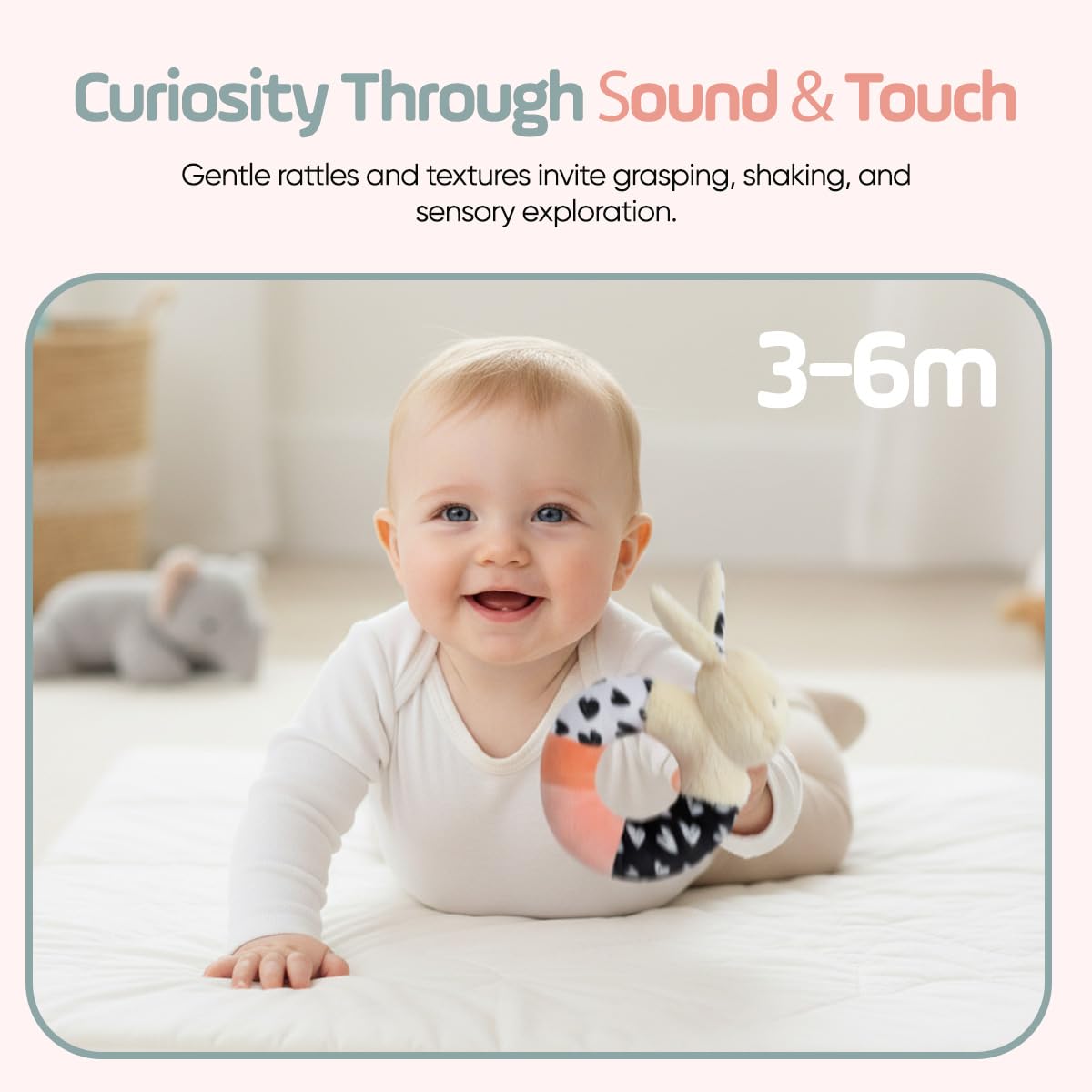 Joey Monty Bella Bunny Sensory Rattle Set – Newborn High-Contrast Plush Toys (0–6 Months)