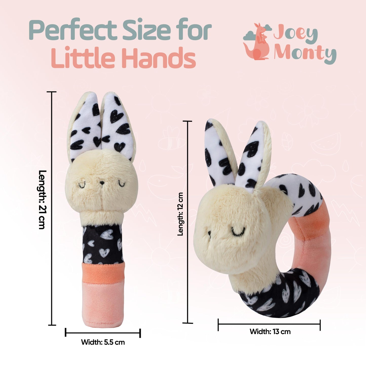 Joey Monty Bella Bunny Sensory Rattle Set – Newborn High-Contrast Plush Toys (0–6 Months)