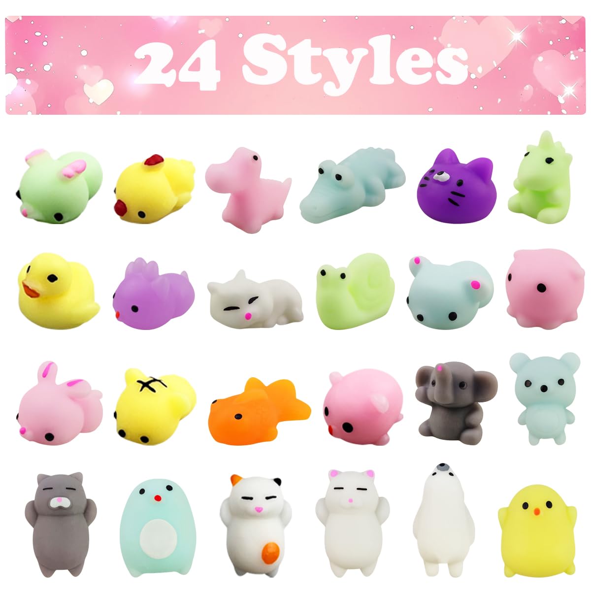JoFAN 24 Pcs Mochi Squishy Toys with Valentines Cards – Kids Valentines Day Gifts & Classroom Prizes