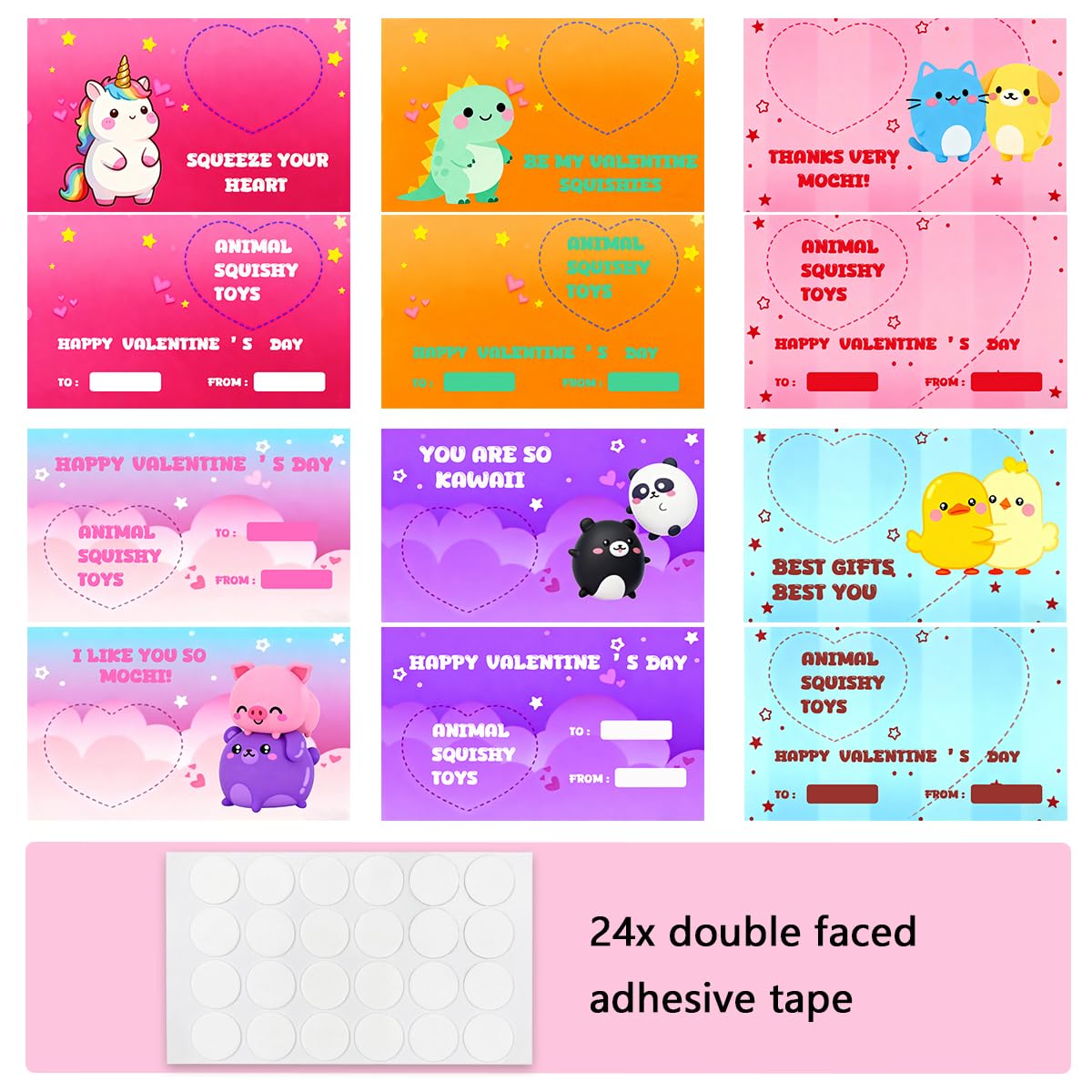 JoFAN 24 Pcs Mochi Squishy Toys with Valentines Cards – Kids Valentines Day Gifts & Classroom Prizes