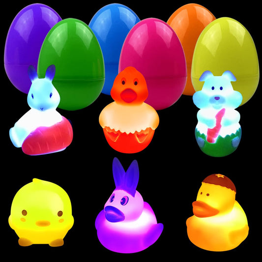 JoFAN 6 Pack Light-Up Bath Toy Easter Eggs – Jumbo Prefilled Plastic Eggs
