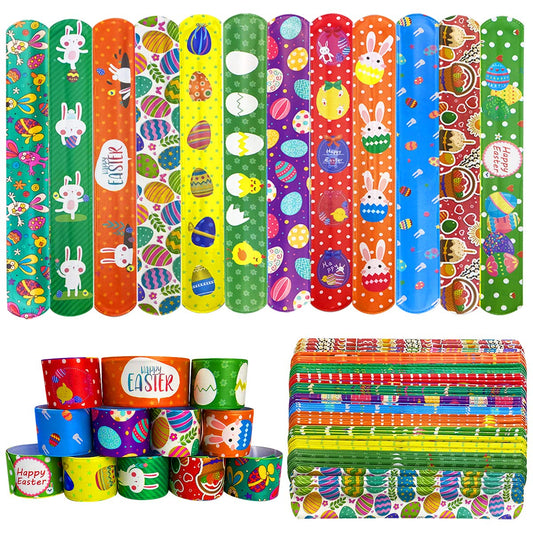 JoFAN Easter Slap Bracelets — 48Pcs Kids Toys, Party Favors & Easter Basket Stuffers