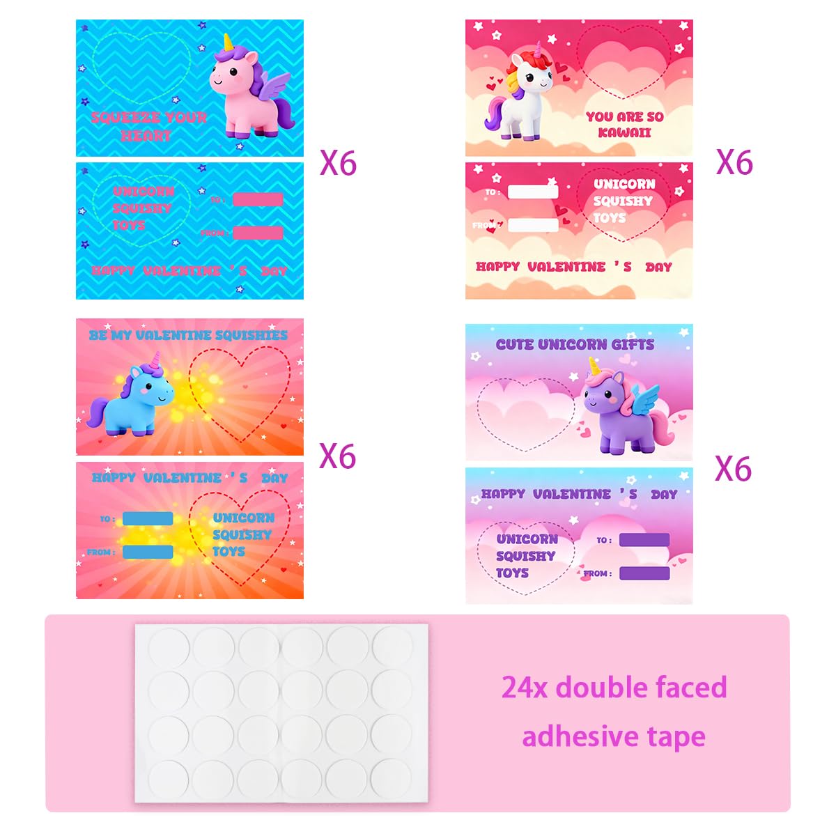 JoFAN 24 PCS Unicorn Mochi Squishy Toys with Valentines Cards – Kids Valentines Gifts & Party Favors