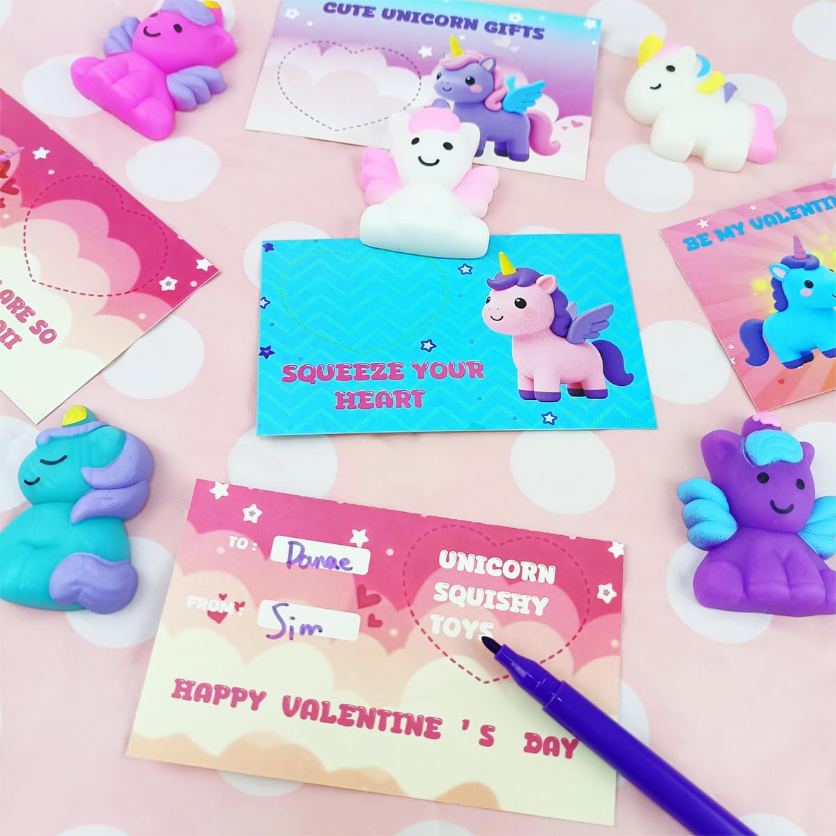 JoFAN 24 PCS Unicorn Mochi Squishy Toys with Valentines Cards – Kids Valentines Gifts & Party Favors