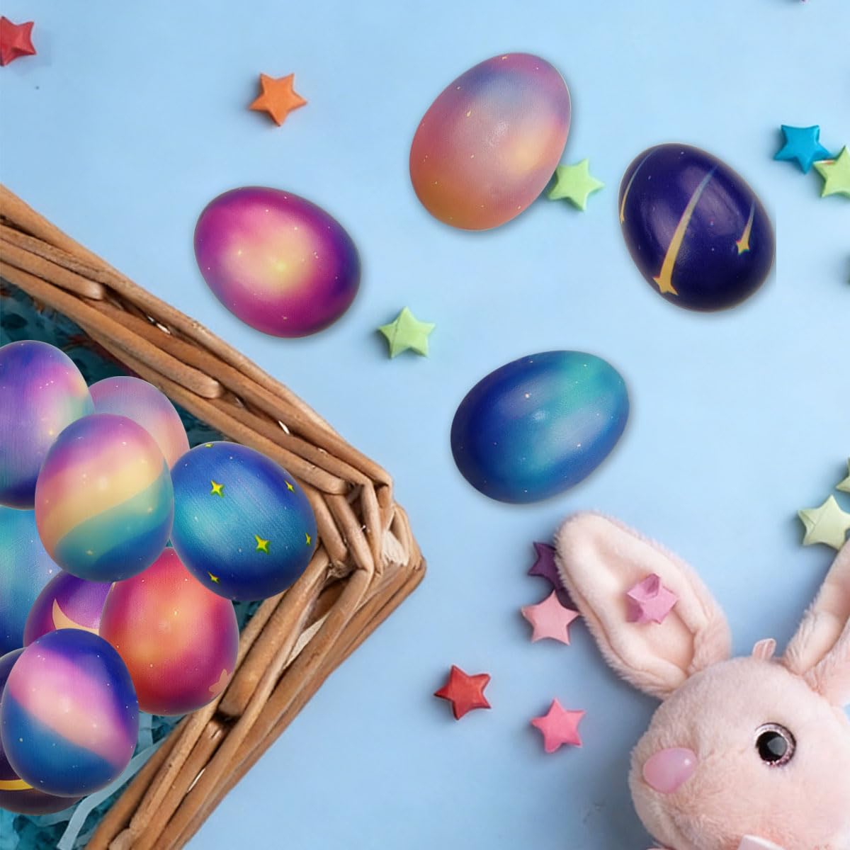 JoFAN Galaxy Easter Eggs 24 Pack – Slow Rising Squishy Toys for Kids and Easter Party Favors