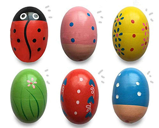 JoFAN 6 Pack Wooden Shake Eggs – Colorful Easter Egg Shakers for Kids
