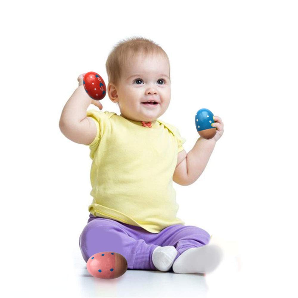 JoFAN 6 Pack Wooden Shake Eggs – Colorful Easter Egg Shakers for Kids